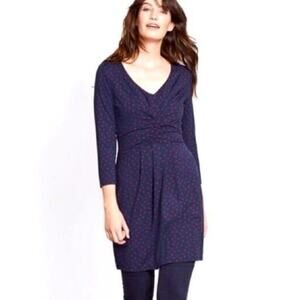 Boden Marion Jersey Knit 3/4 Sleeve Polka Dot Print Navy/Red Mini Dress (4L)